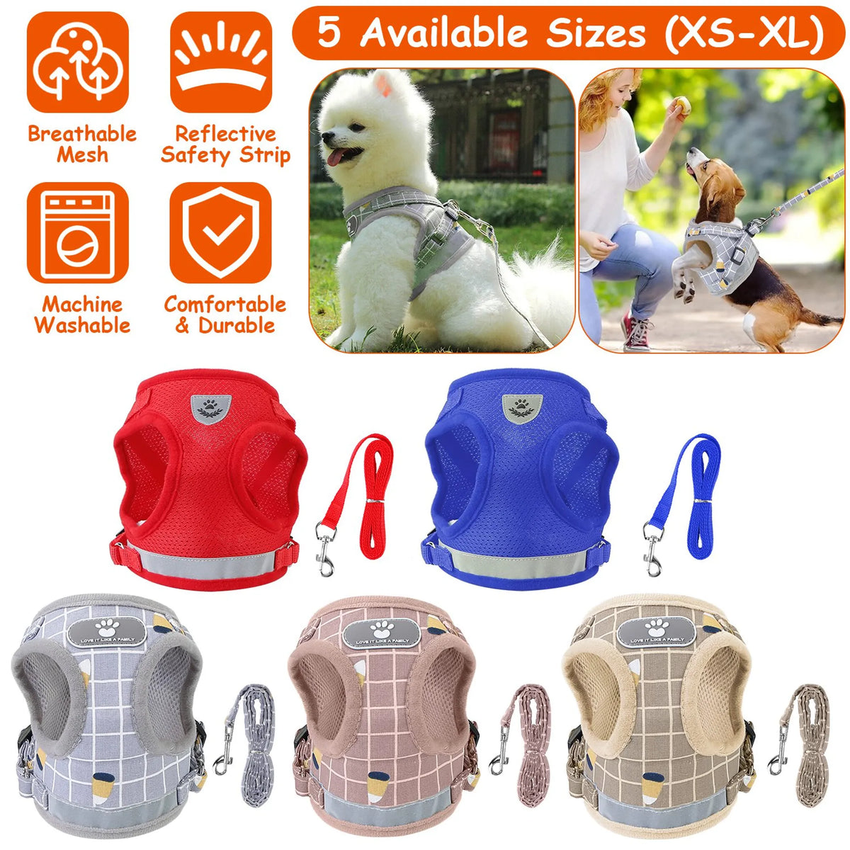 Pet Mesh Harness Dog Leash Set