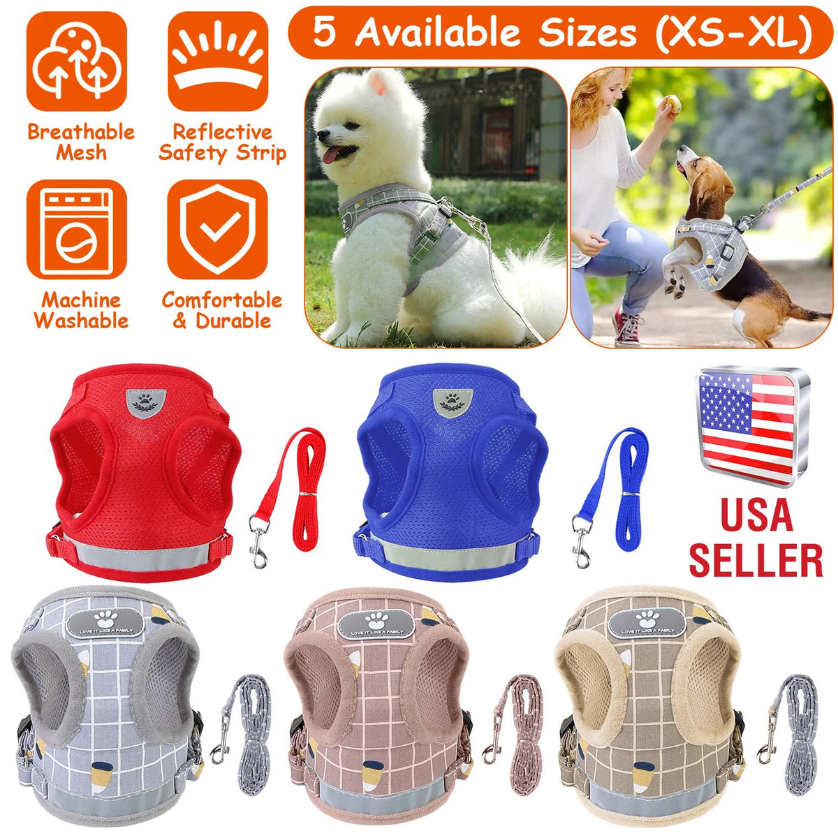 Pet Mesh Harness Dog Leash Set