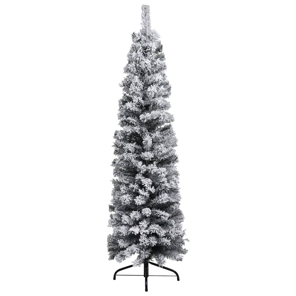 Slim Artificial Christmas Tree with Flocked Snow Green 4 ft PVC