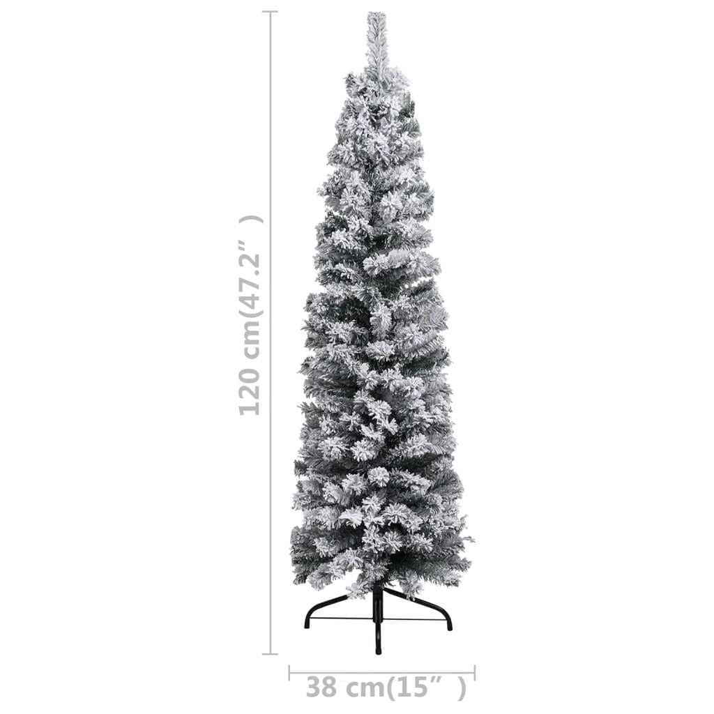Slim Artificial Christmas Tree with Flocked Snow Green 4 ft PVC