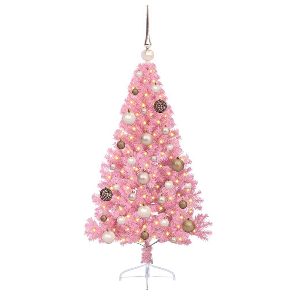 Artificial Pre-lit Christmas Tree with 150 LEDs Pink 47.2" PVC