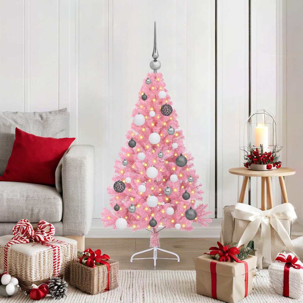 Artificial Pre-lit Christmas Tree with 150 LEDs Pink 47.2" PVC