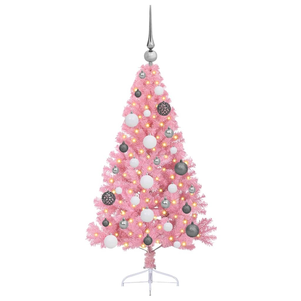 Artificial Pre-lit Christmas Tree with 150 LEDs Pink 47.2" PVC