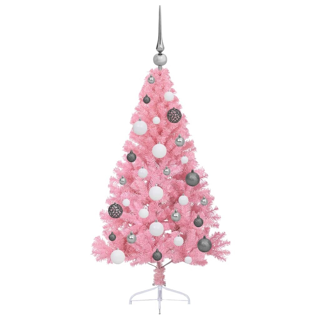 Artificial Pre-lit Christmas Tree with 150 LEDs Pink 47.2" PVC