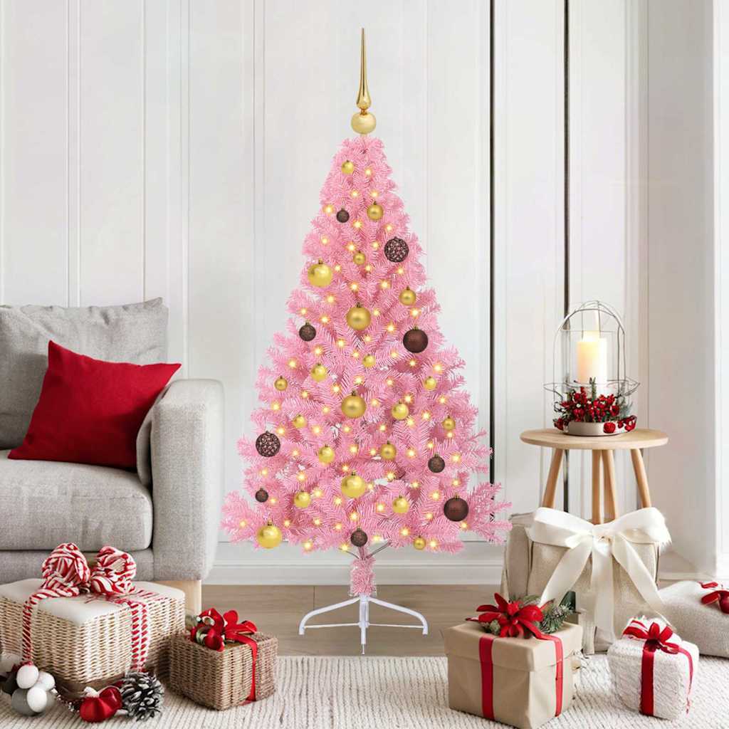 Artificial Pre-lit Christmas Tree Pink 59.06 in PVC