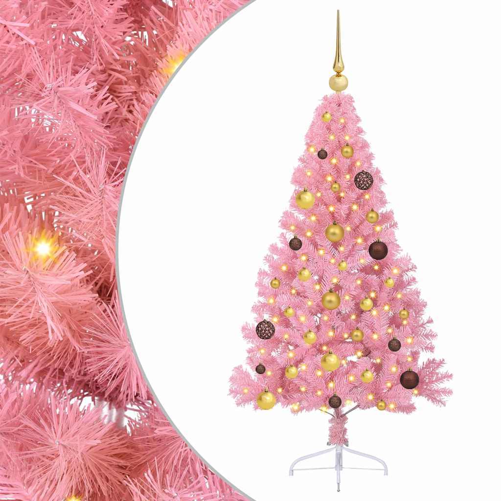 Artificial Pre-lit Christmas Tree Pink 59.06 in PVC