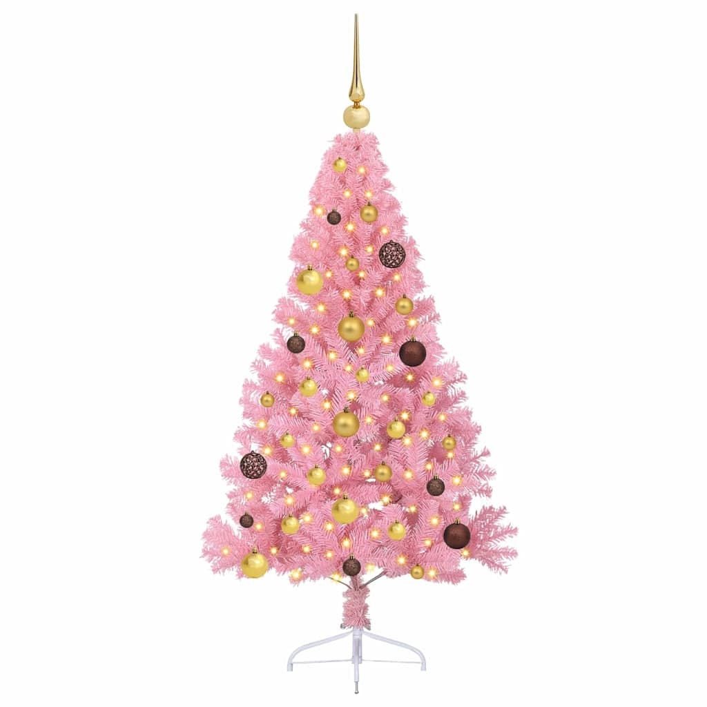 Artificial Pre-lit Christmas Tree Pink 59.06 in PVC