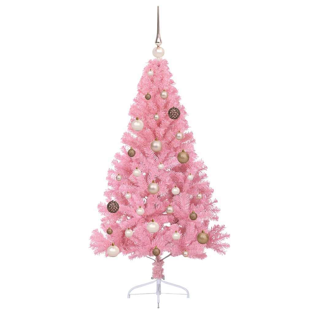 Artificial Pre-lit Christmas Tree with 150 LEDs Pink 59.1" PVC