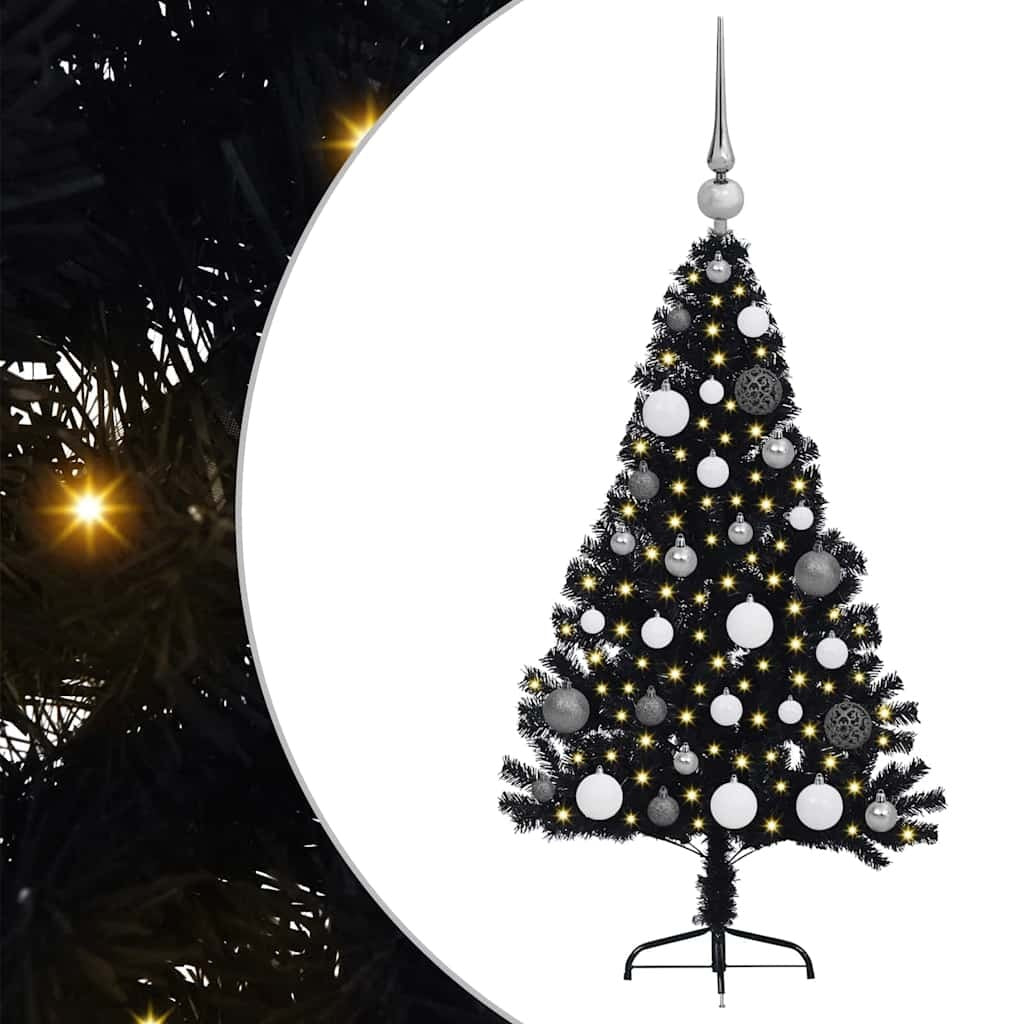 Artificial Pre-lit Christmas Tree with 150 LEDs Black 47.2" PVC