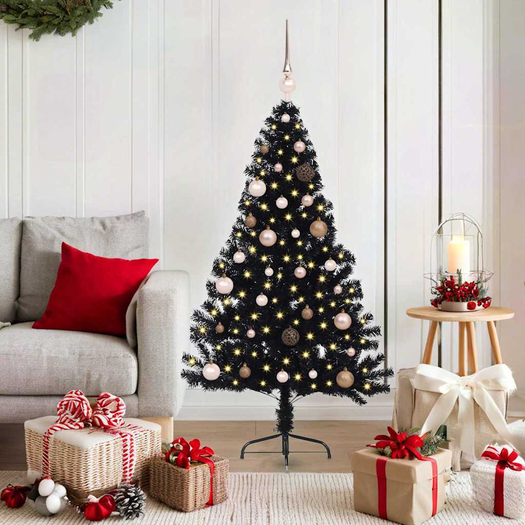 Artificial Pre-lit Christmas Tree with 150 LEDs Black 59.1" PVC