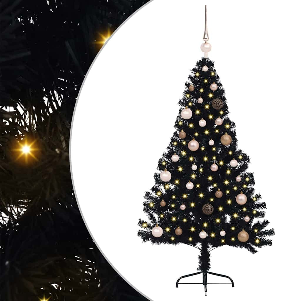 Artificial Pre-lit Christmas Tree with 150 LEDs Black 59.1" PVC