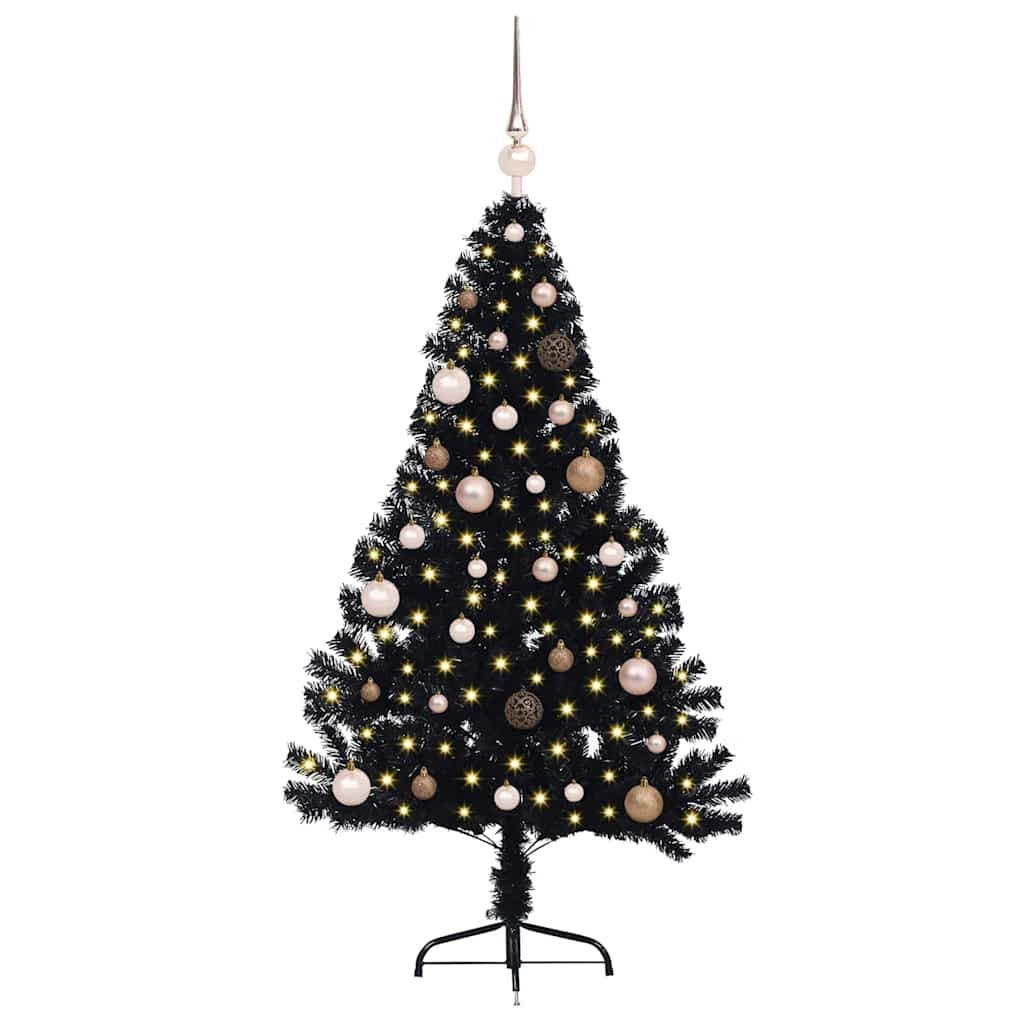 Artificial Pre-lit Christmas Tree with 150 LEDs Black 59.1" PVC