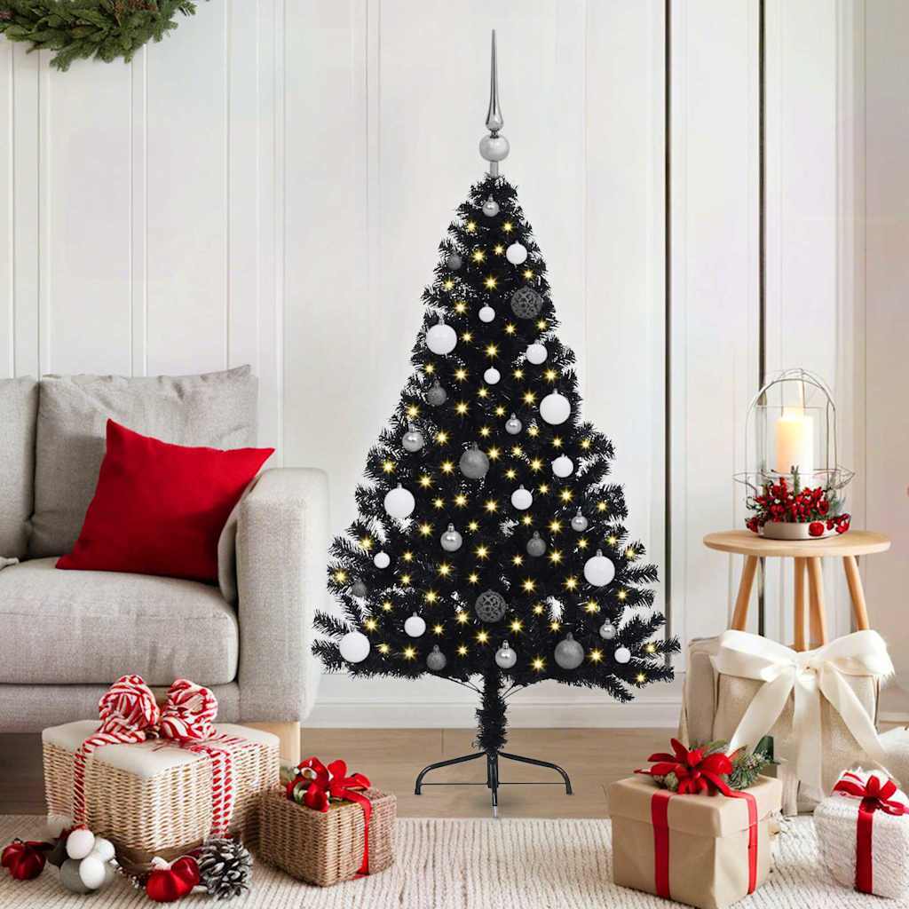 Artificial Pre-lit Christmas Tree with 150 LEDs Black 59.1" PVC