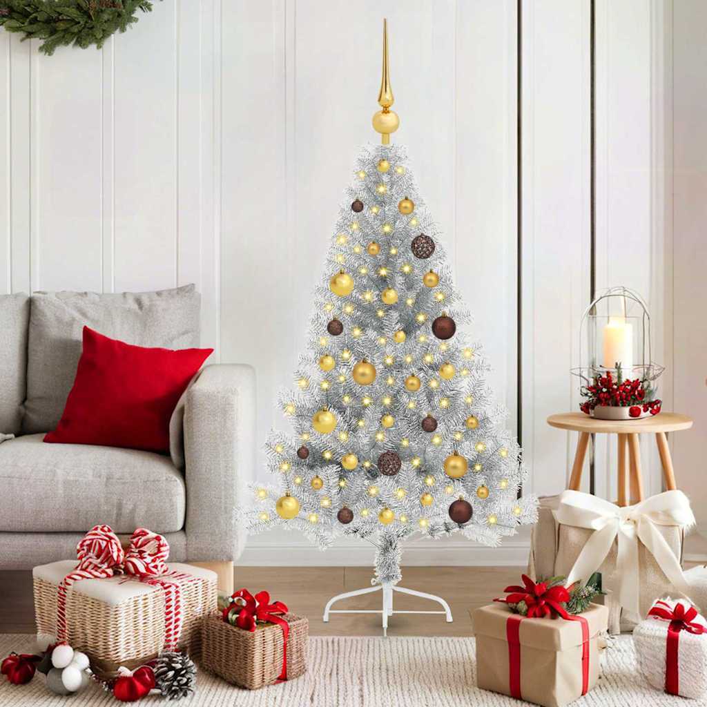 Artificial Pre-lit Christmas Tree Silver 59.06 in PET