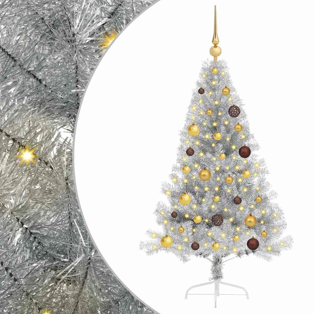 Artificial Pre-lit Christmas Tree Silver 59.06 in PET