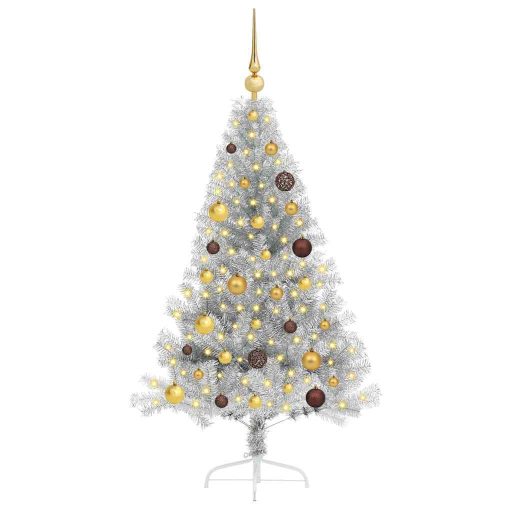 Artificial Pre-lit Christmas Tree Silver 59.06 in PET