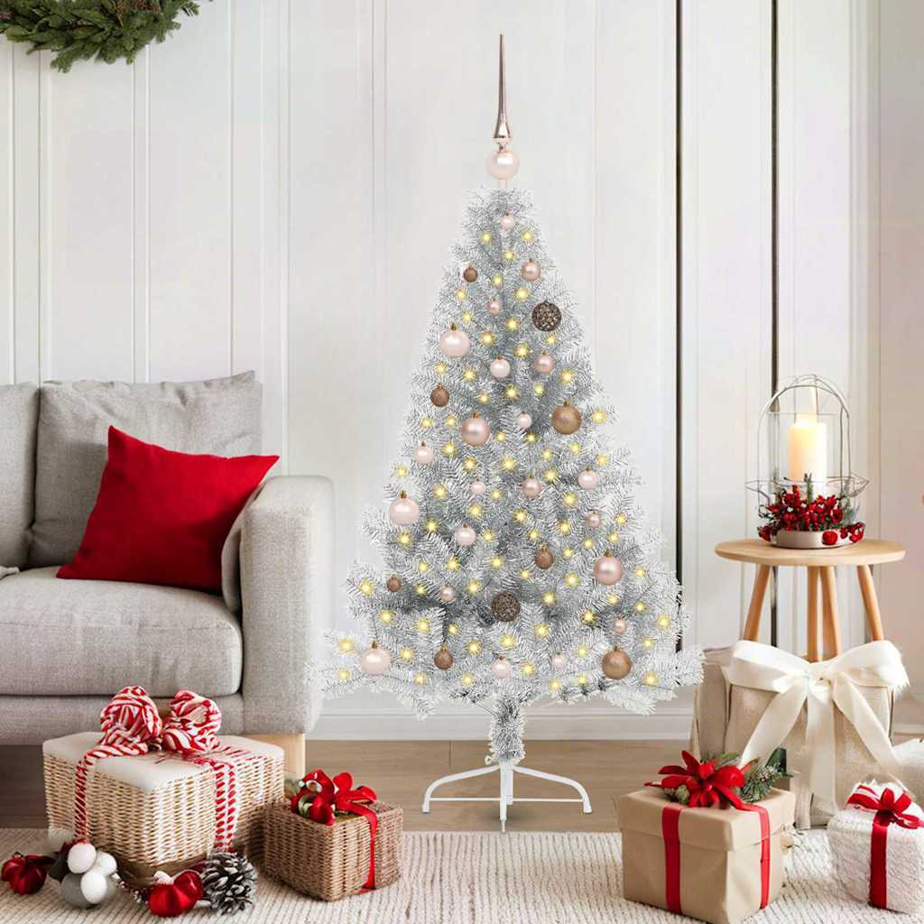 Artificial Pre-lit Christmas Tree Silver 59.1" PET