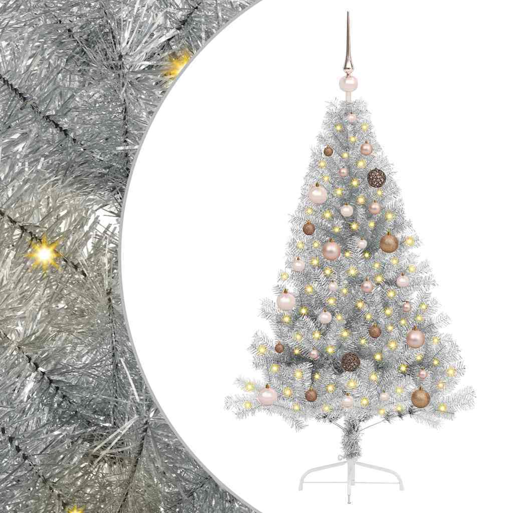Artificial Pre-lit Christmas Tree Silver 59.1" PET