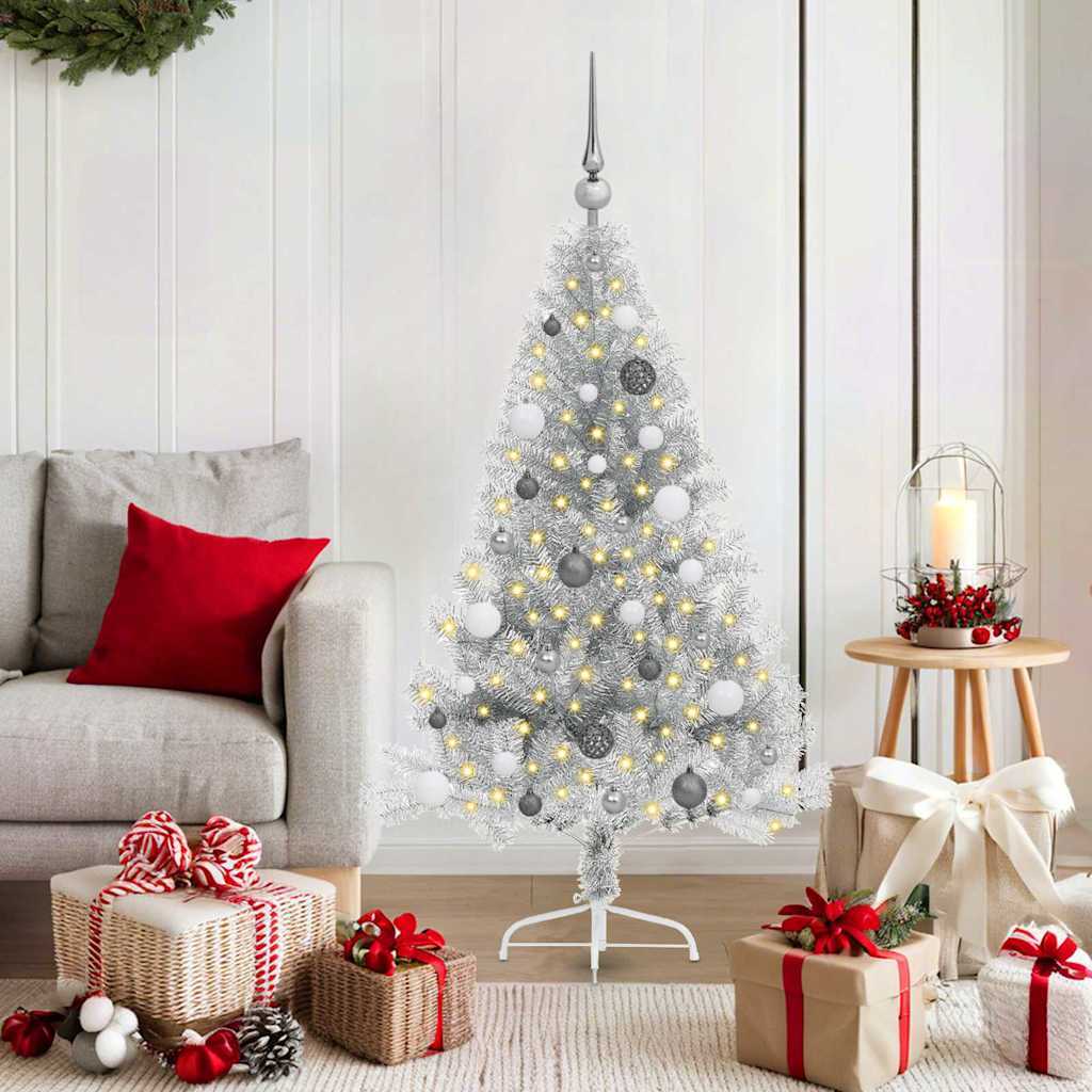 Artificial Pre-lit Christmas Tree Silver 59.1" PET