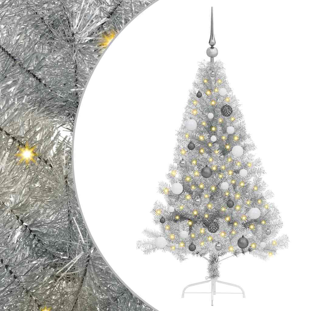 Artificial Pre-lit Christmas Tree Silver 59.1" PET