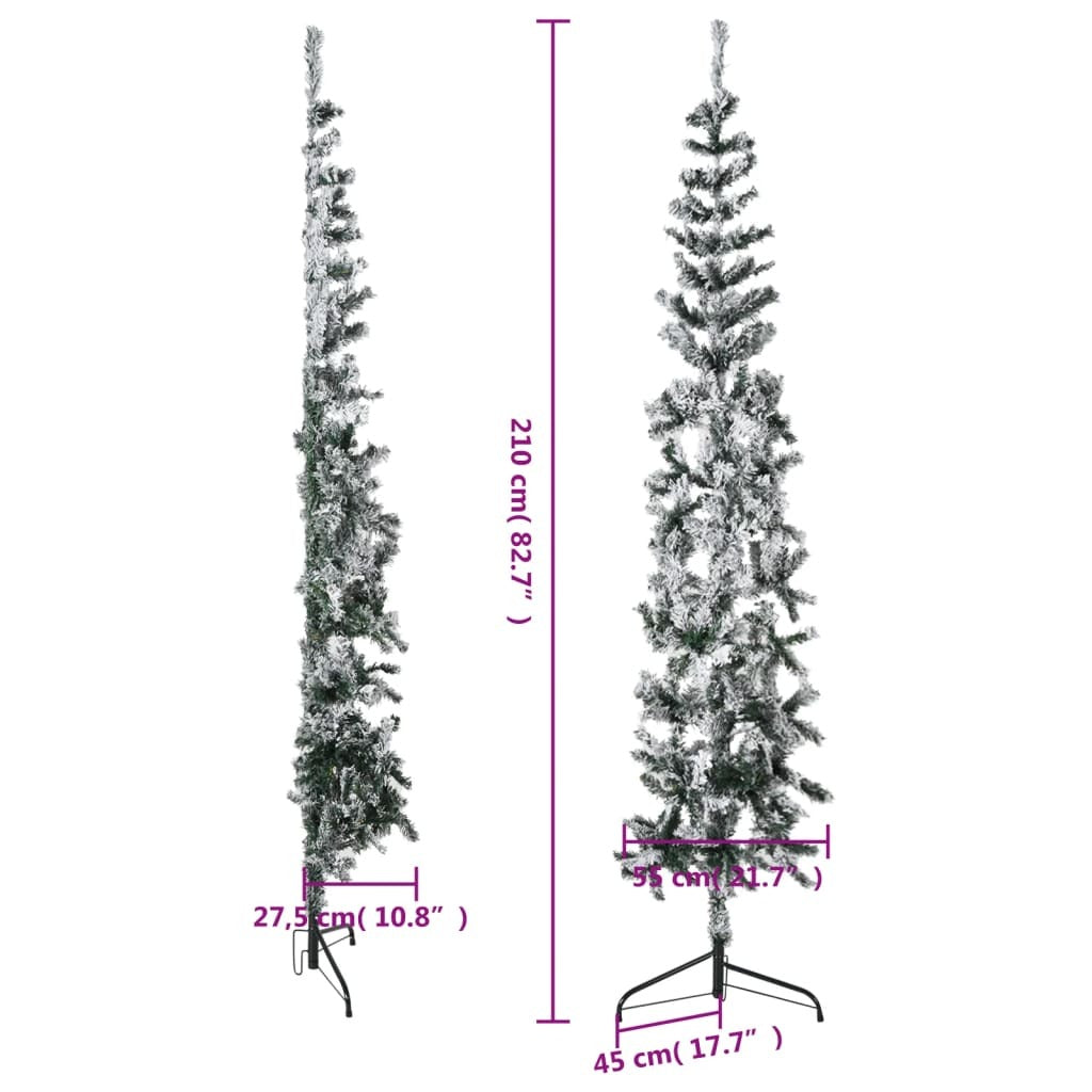 Slim Artificial Half Christmas Tree with Flocked Snow 7 ft