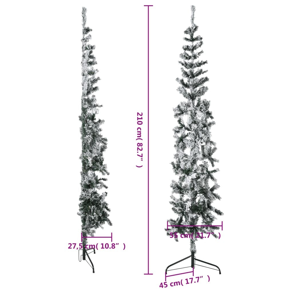 Slim Artificial Half Christmas Tree with Flocked Snow 7 ft
