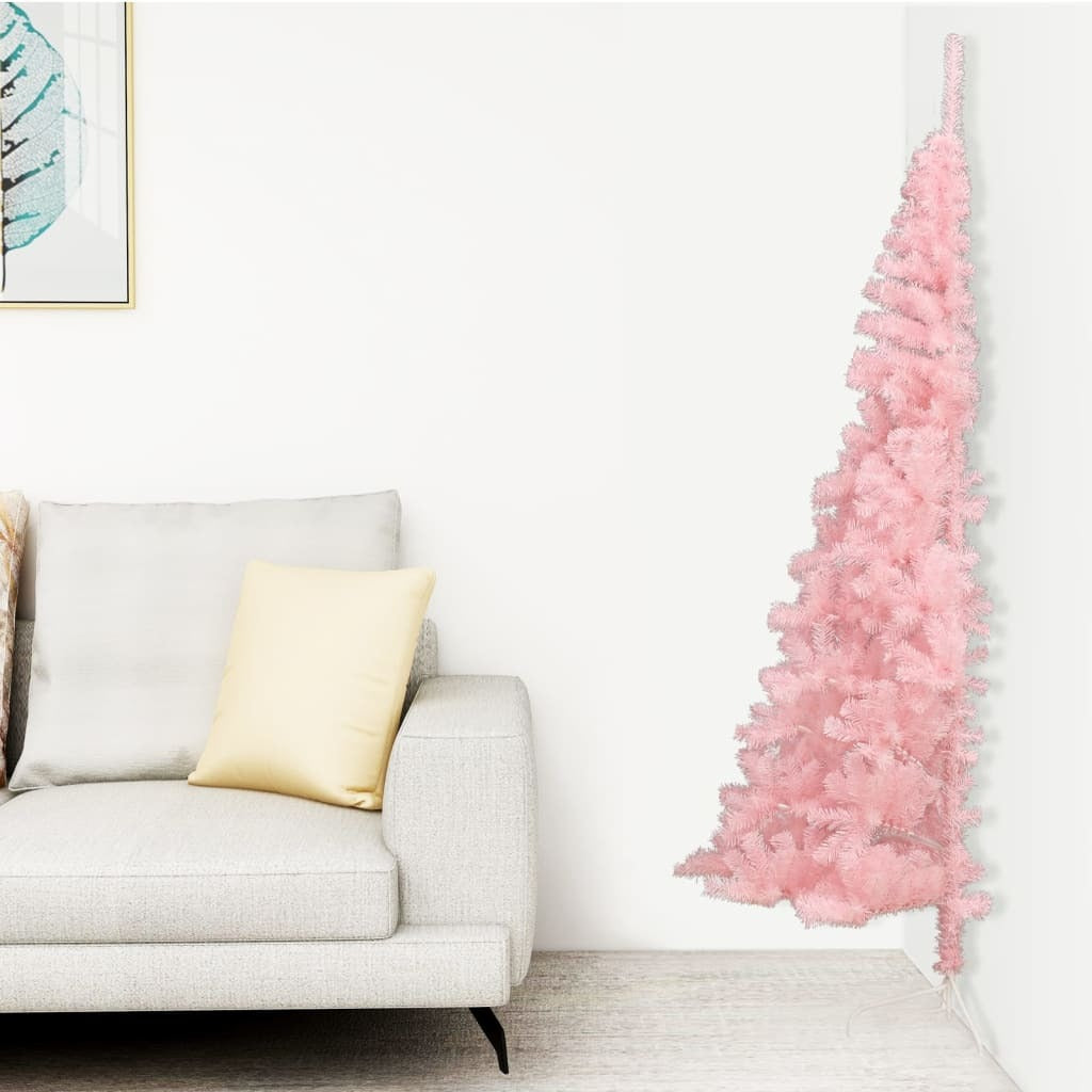Artificial Half Christmas Tree with Stand Pink 5 ft PVC