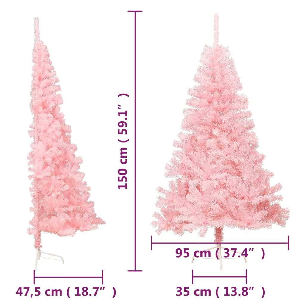 Artificial Half Christmas Tree with Stand Pink 5 ft PVC