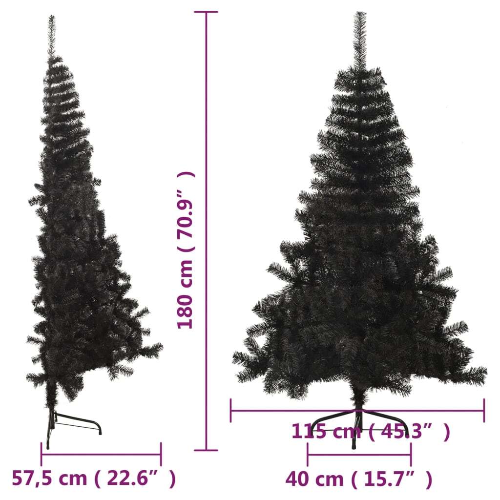 Artificial Half Christmas Tree with Stand Black 6 ft PVC