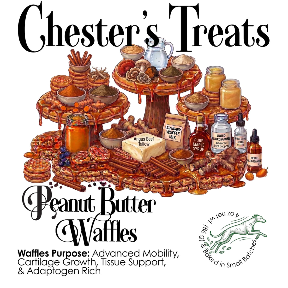 Chester Peanut Butter Waffle Dog Treats with Glucosamine - 1, 6 bags