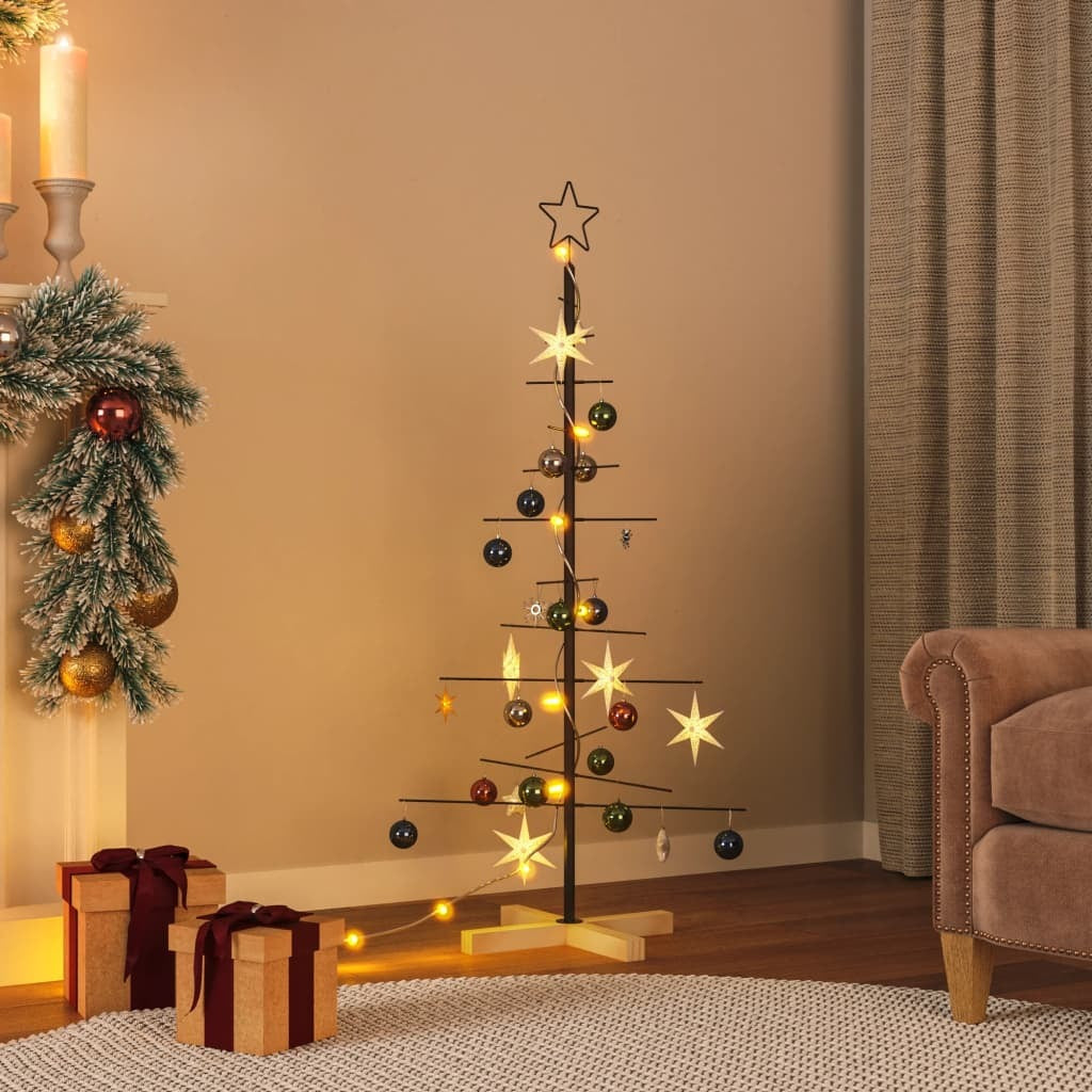Metal Christmas Tree with Wooden Base Black 47.2