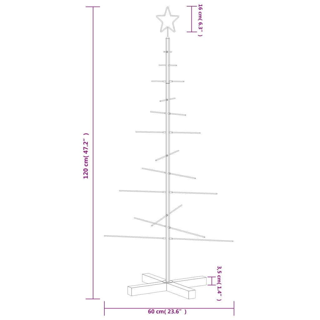 Metal Christmas Tree with Wooden Base Black 47.2