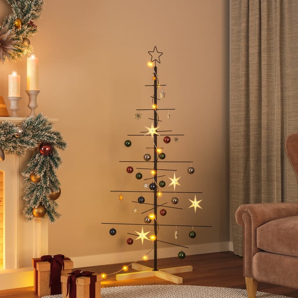 Metal Christmas Tree with Wooden Base Black 59.1