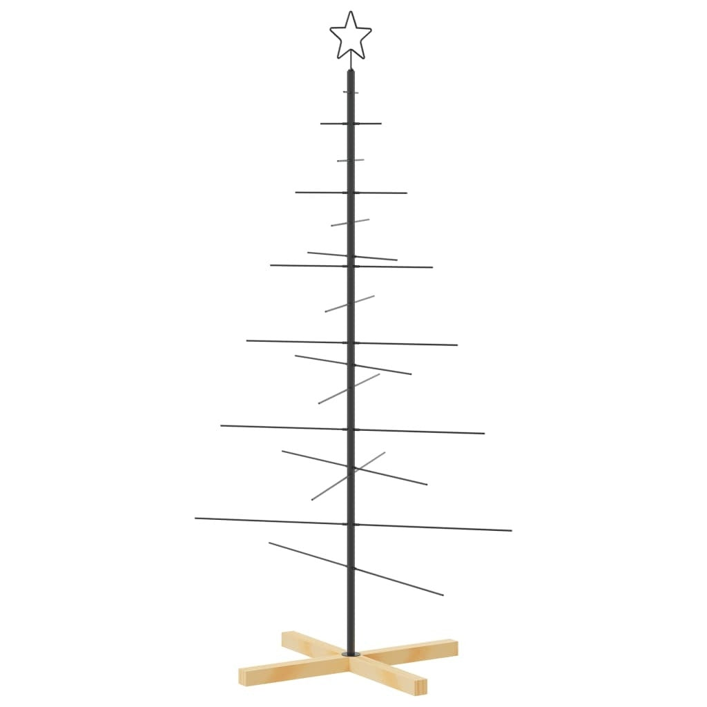Metal Christmas Tree with Wooden Base Black 59.1
