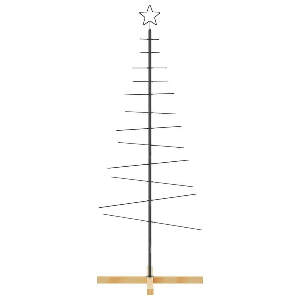 Metal Christmas Tree with Wooden Base Black 59.1