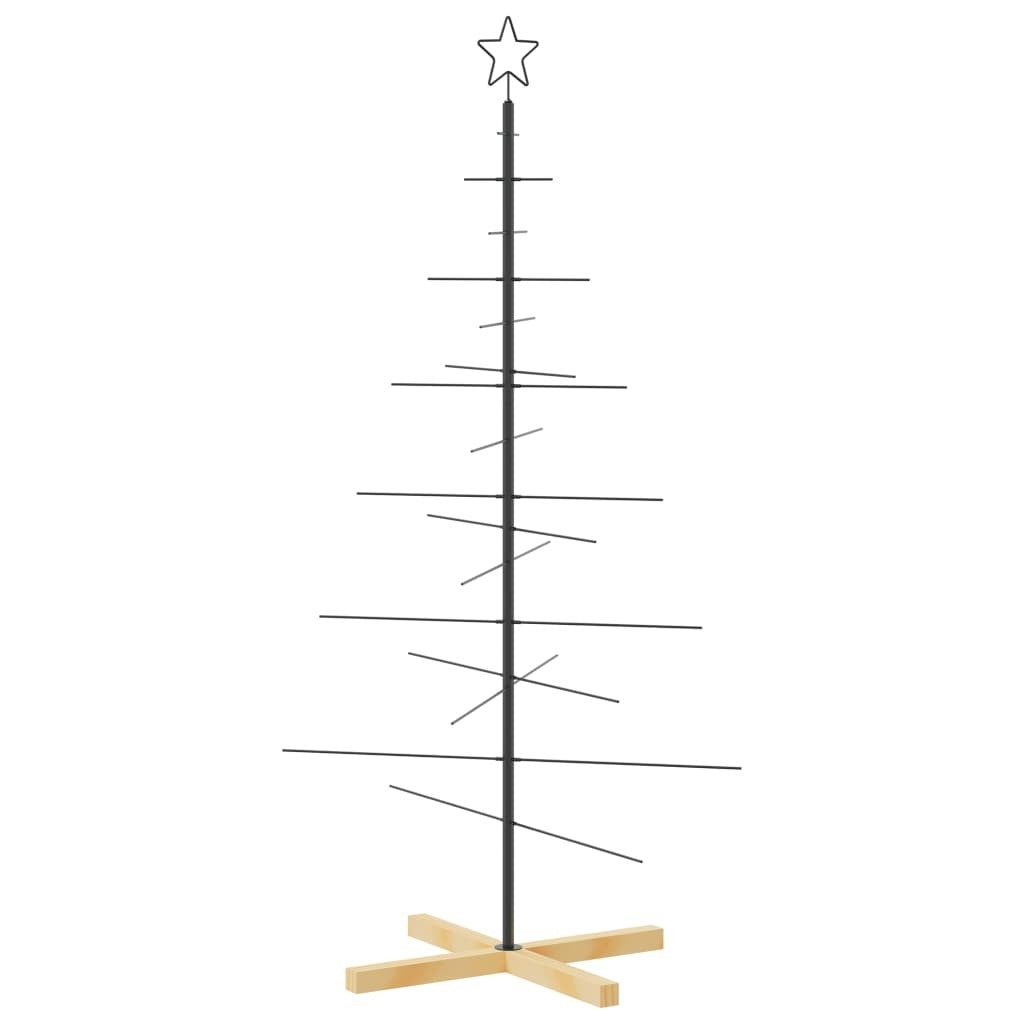 Metal Christmas Tree with Wooden Base Black 59.1