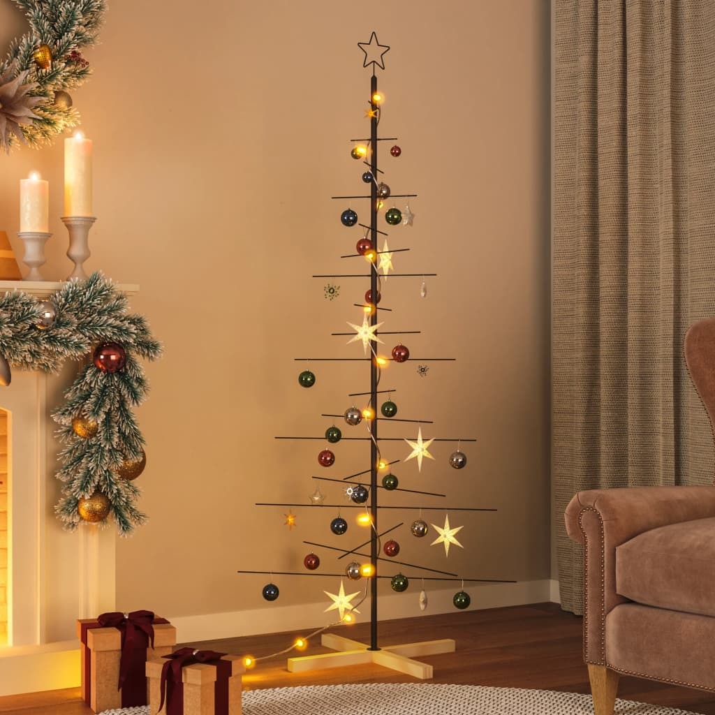 Metal Christmas Tree with Wooden Base Black 70.9