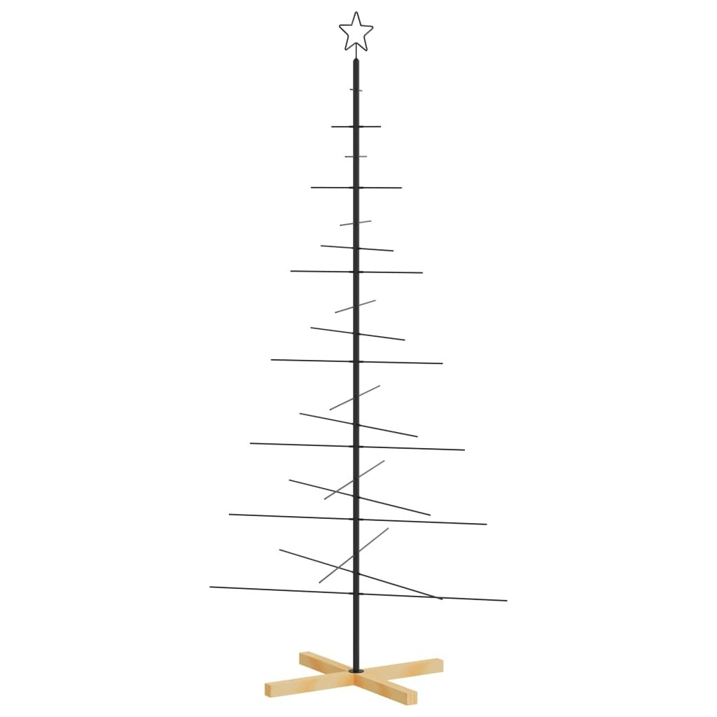 Metal Christmas Tree with Wooden Base Black 70.9