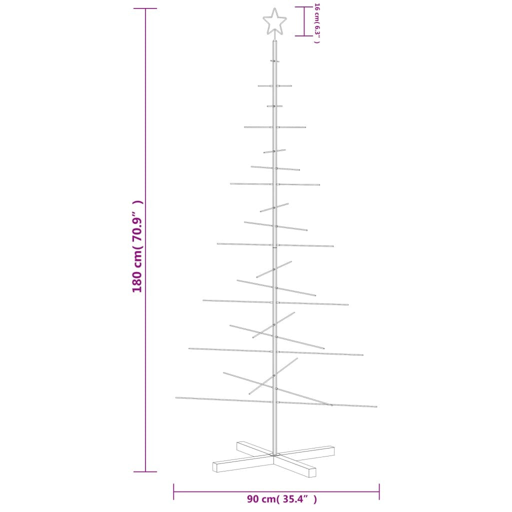 Metal Christmas Tree with Wooden Base Black 70.9