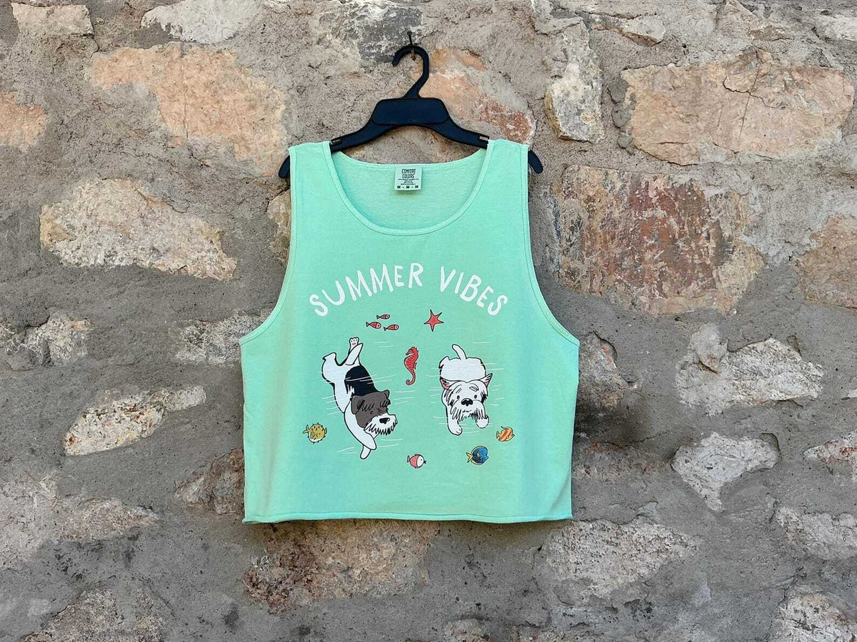 Summer Vibes Dogs Cropped Tank Top Beach Tshirt Gift Gifts T-shirt Ocean Shirt Comfort Colors Vacation Sea