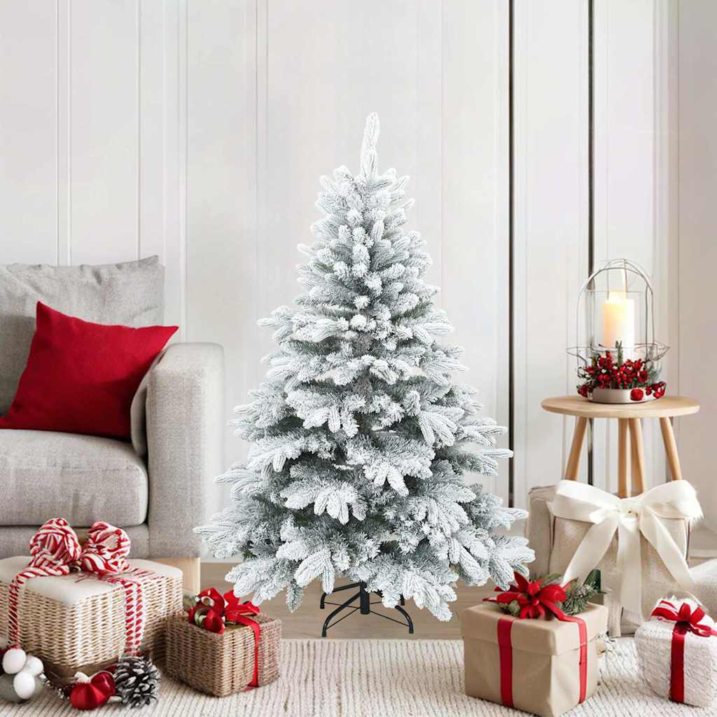 Artificial Hinged Christmas Tree Snow Flocked White and Green
