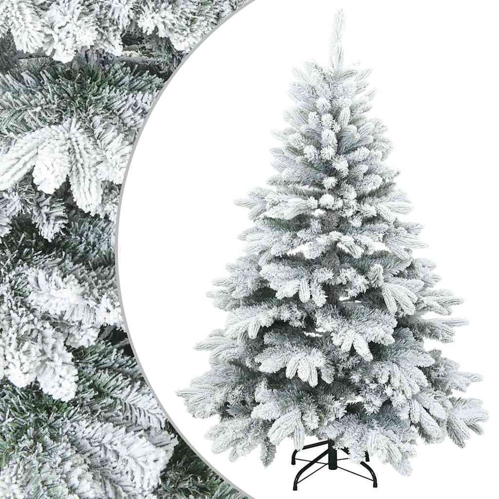 Artificial Hinged Christmas Tree Snow Flocked White and Green