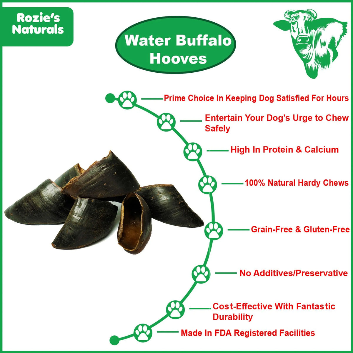 WATER BUFFALO HOOVES-100% Natural, High Protein, Long-Lasting, Grain-Free, Gluten-Free, Dog Dental Treat & Chews, 4 COUNT-10