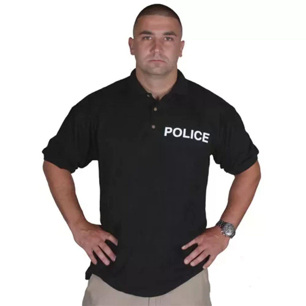 Pique Polo Shirt Police , Black 2 Imprints Small