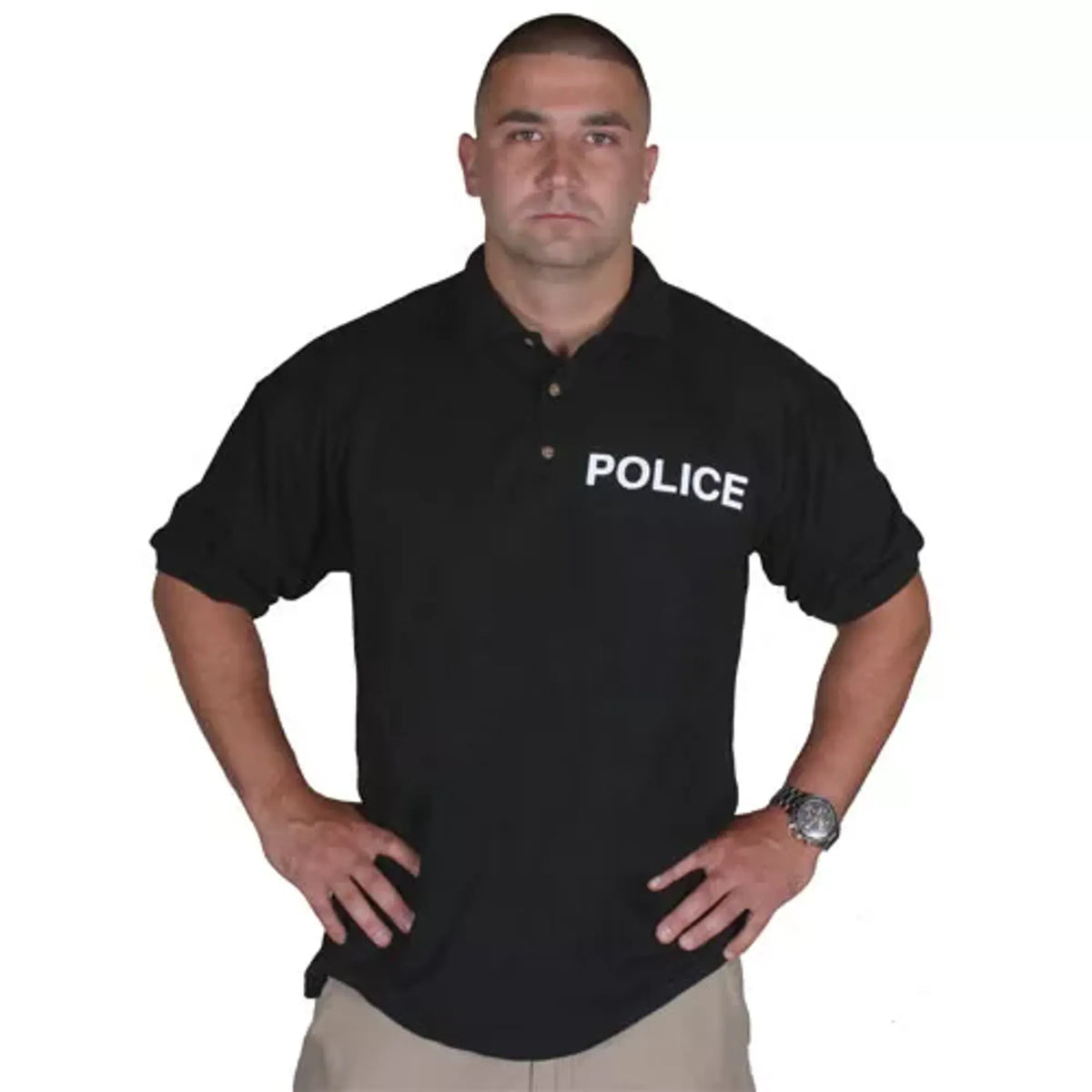 Pique Polo Shirt Police , Black 2 Imprints Small