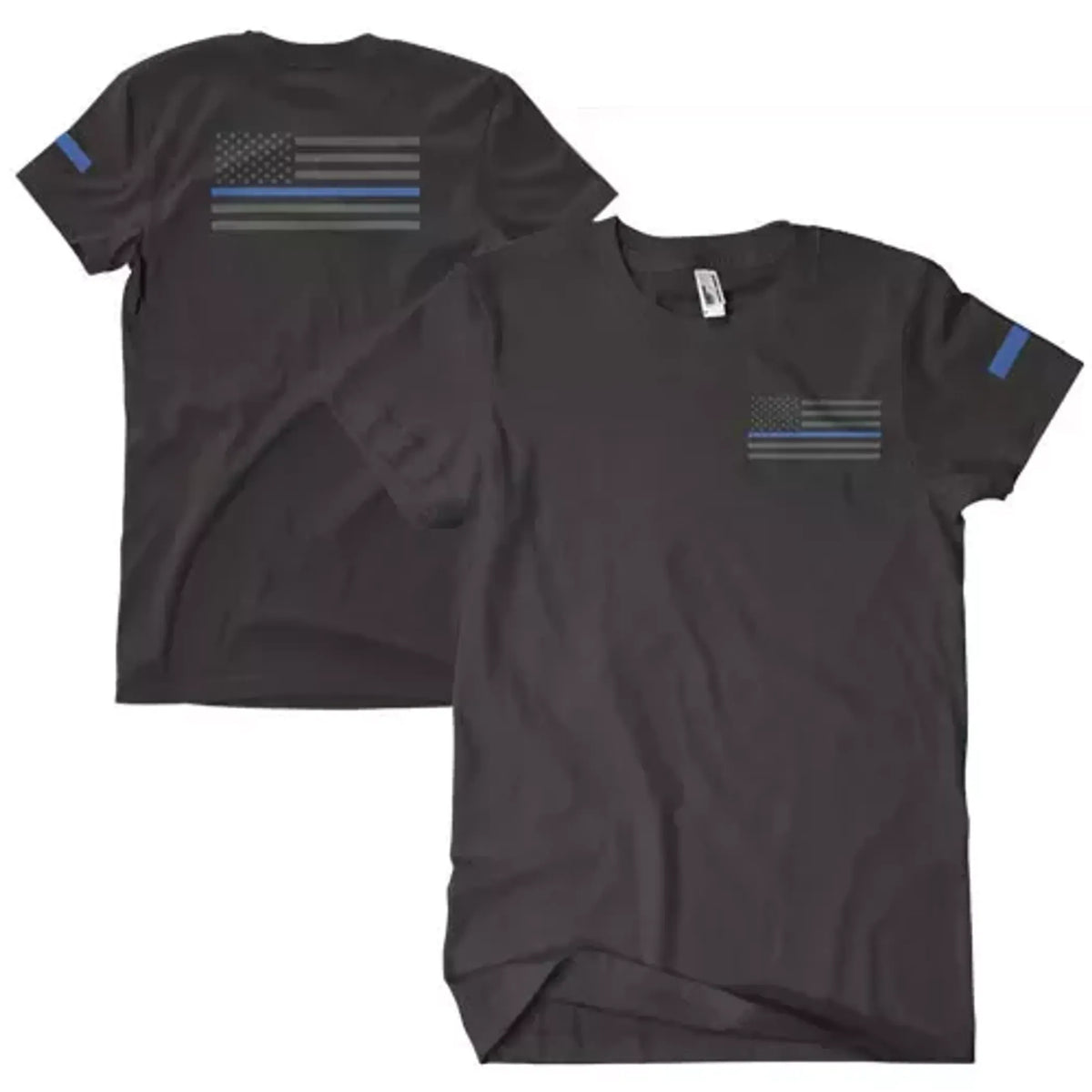 USA Flag/Thin Blue Line T-Shirt Black 2-Sided - Large - Black, LARGE