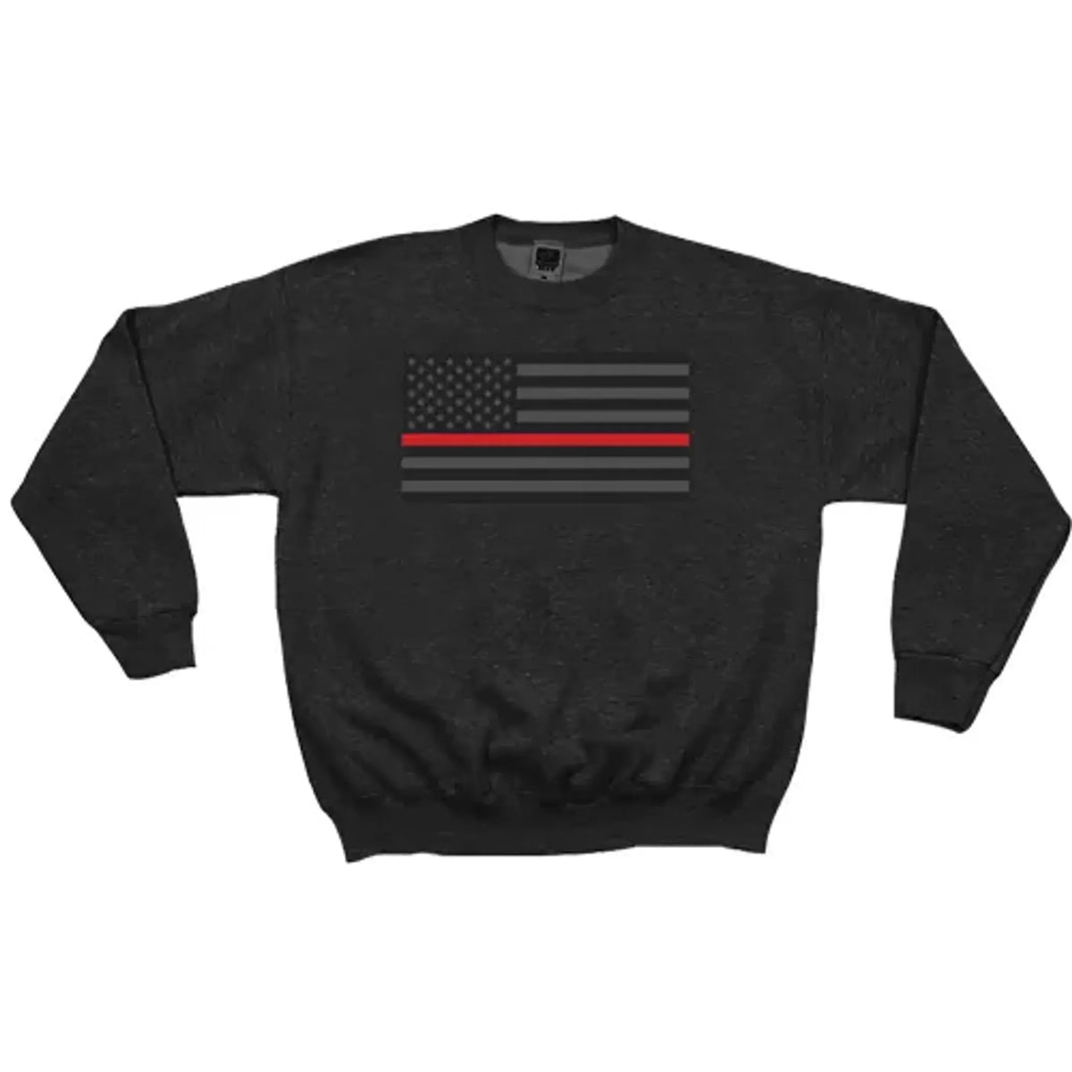 USA Flag/Thin Red Line Crewneck Sweatshirt Black - Large - Black, LARGE