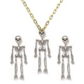Rhinstone Inlaid Skeleton Pendant Halloween Punk Fashion Costume Alloy Necklace and Earrings Set - White