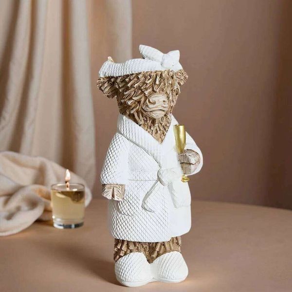 1 Piece of Country-Style Highland Cow Holding Champagne Decorative Resin Craft Tabletop Statue, Ideal Thanksgiving Christmas, Suitab 26L0207