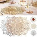 PVC Metallic Glitter Vinyl Dinning Table Mats Hollow Out Leaf Placemats For Thanksgiving Christmas Holiday Decorative 26L0113